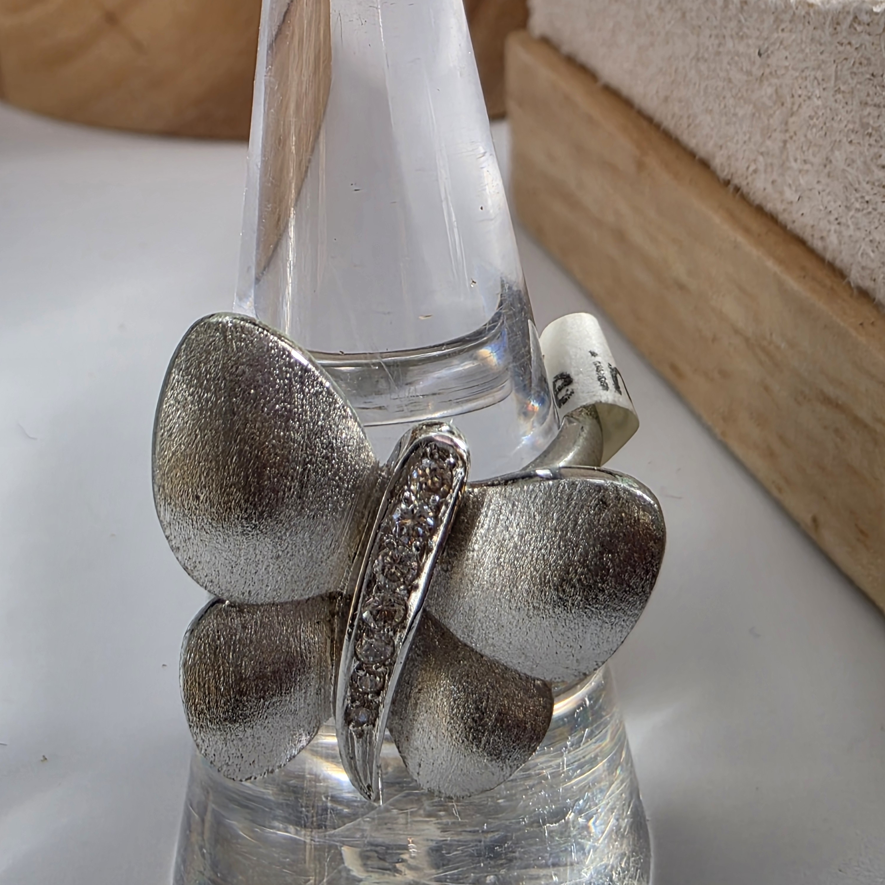 Silver Butterfly Ring With Rhinestones 717
